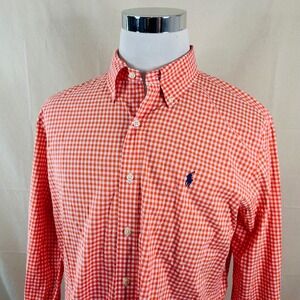 Polo Ralph Lauren Large Vintage Button Down Shirt Orange White Gingham Plaid